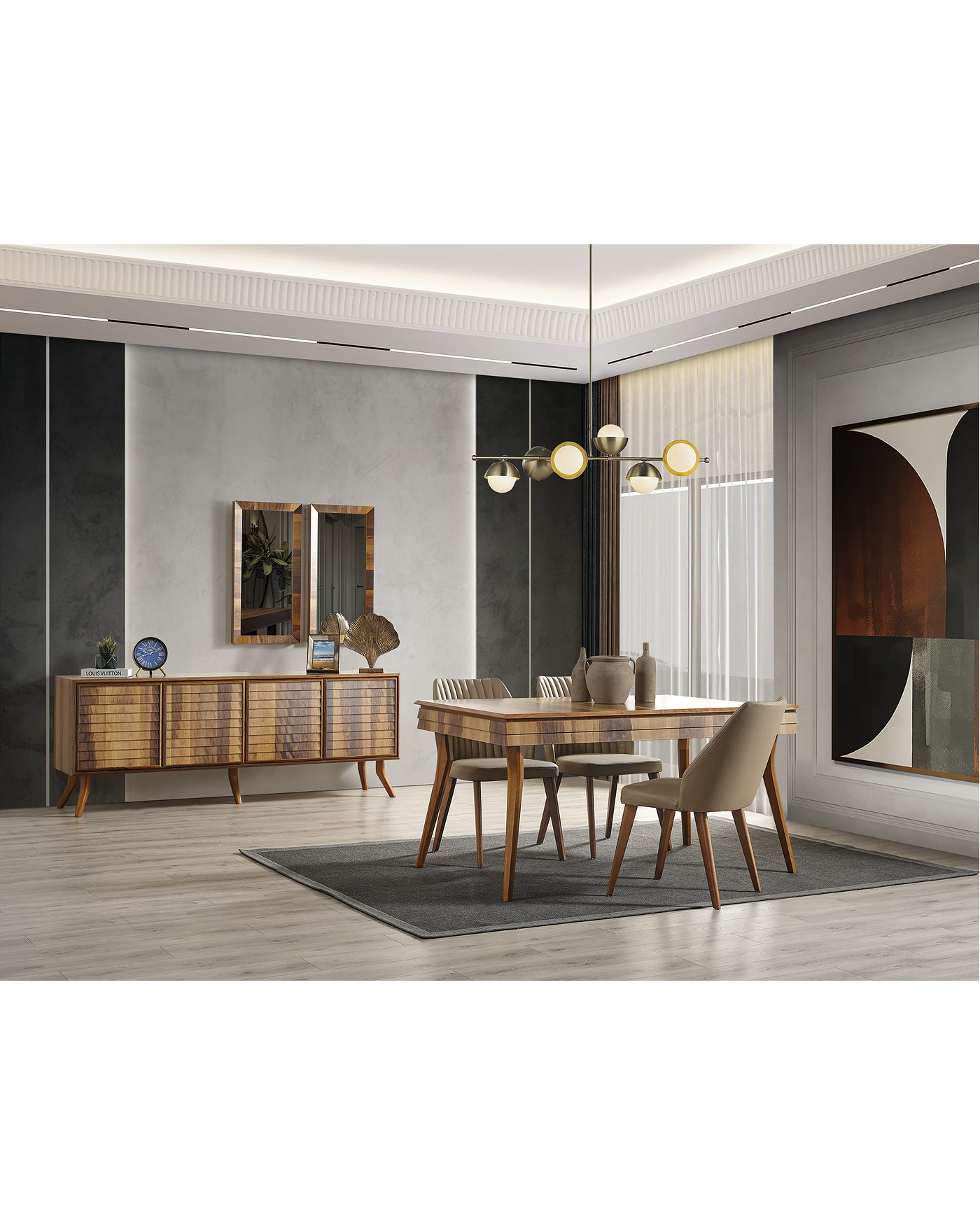Velura Home Arin Yemek Takımı Modeli Arin Yemek Takımı Damarlı Ceviz