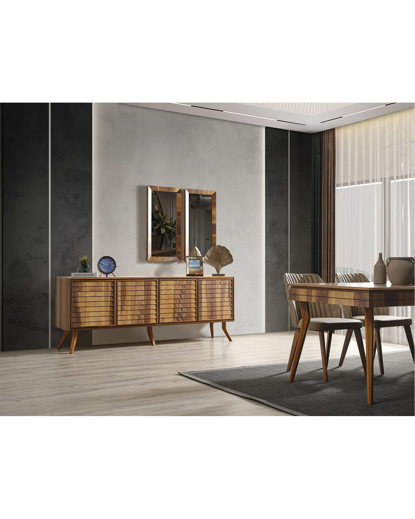 Velura Home Arin Yemek Takımı Modeli Arin Yemek Takımı Damarlı Ceviz