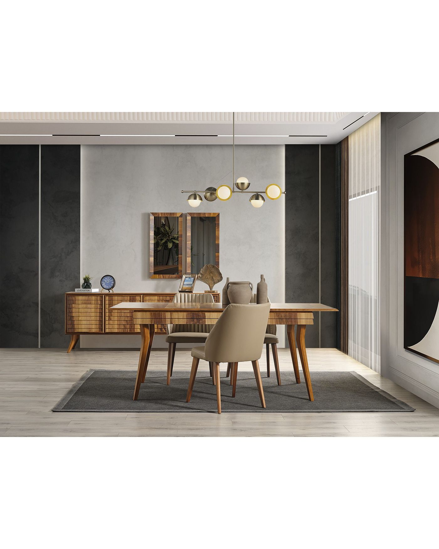 Velura Home Arin Yemek Takımı Modeli Arin Yemek Takımı Damarlı Ceviz