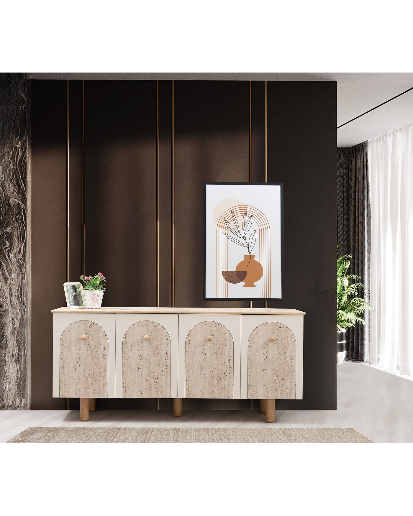 Eris Yemek Takımı - Modern Krem ve Ahşap Tasarım Modern açılabilir yemek masası ve konsol
