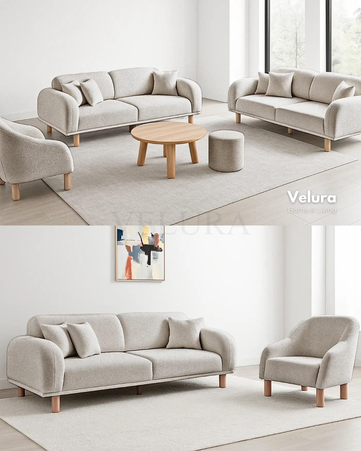 Velura Home Lara Krem koltuk takımı model