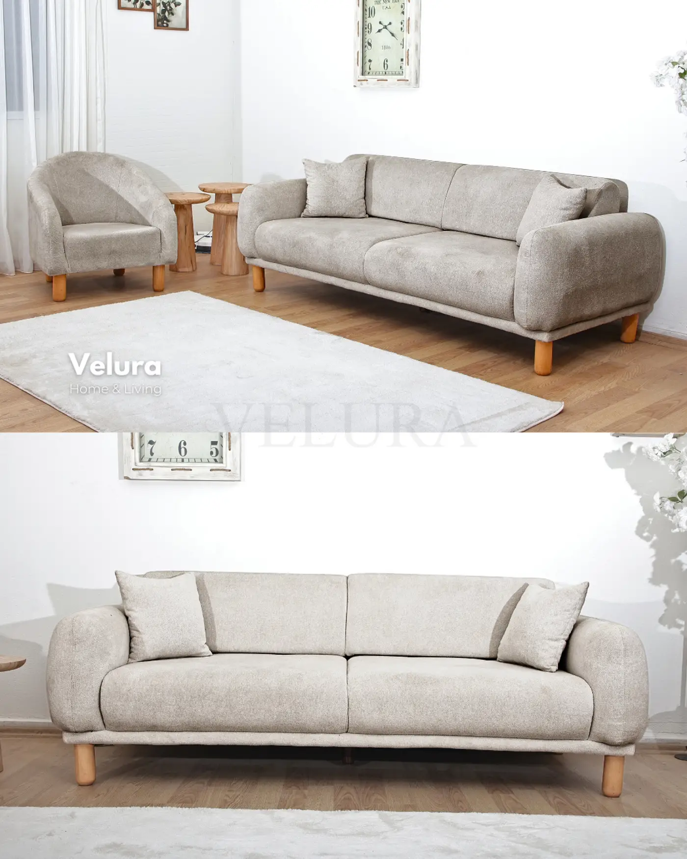 Velura Home Lara Krem koltuk takımı model
