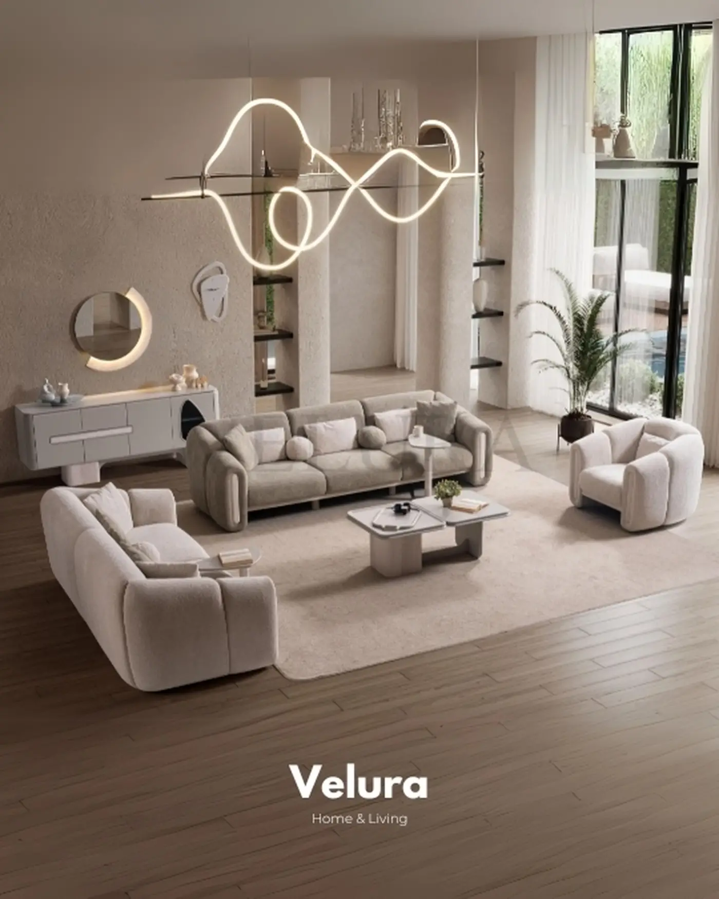 Hermes Koltuk Takımı – Krem | Modern ve Lüks Kanepe ve Berjer İçerikli Modern Takım