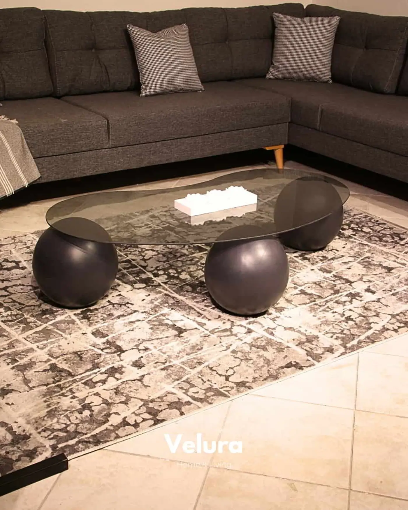 Velura Home Modern Orta Sehpa Velura Home antrasit cam sehpa