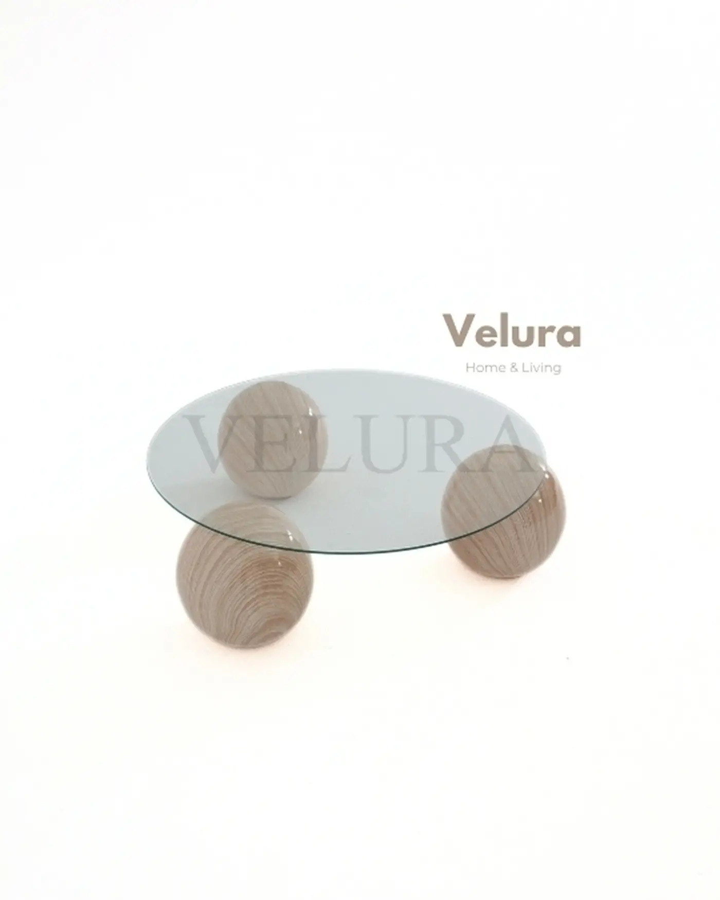 Küre Orta Sehpa Natural Mermer Yuvarlak Şeffaf Cam