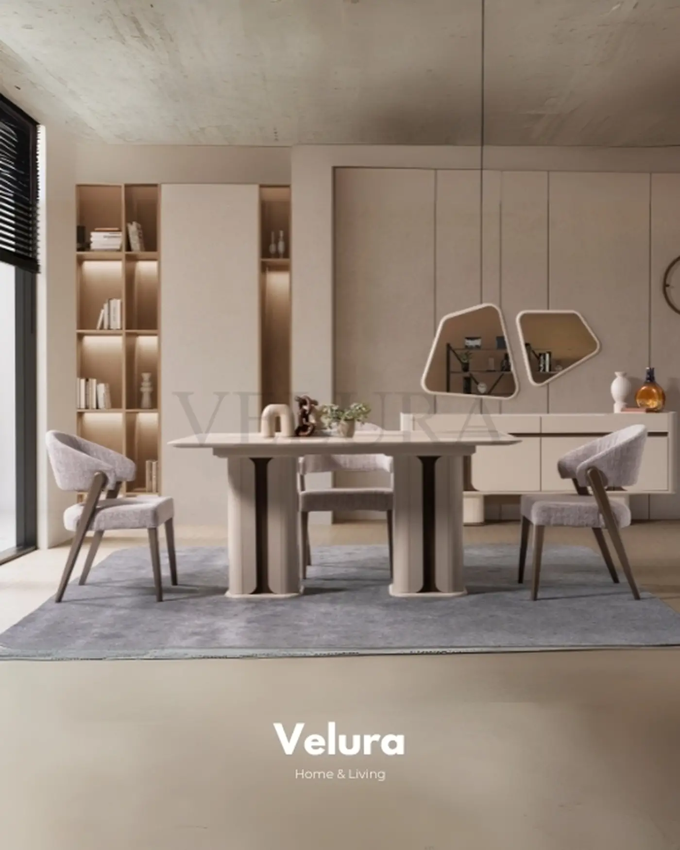 Petra Yemek Masası Krem Mermer Desenli Açılır Model