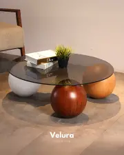 Küre Orta Sehpa - 1 Beyaz Top & 1 Ceviz Top & 1 Meşe Top - Yuvarlak - Füme Cam Küre Orta Sehpa - 1 Beyaz Top & 1 Ceviz Top & 1 Meşe Top - Yuvarlak - Füme Cam