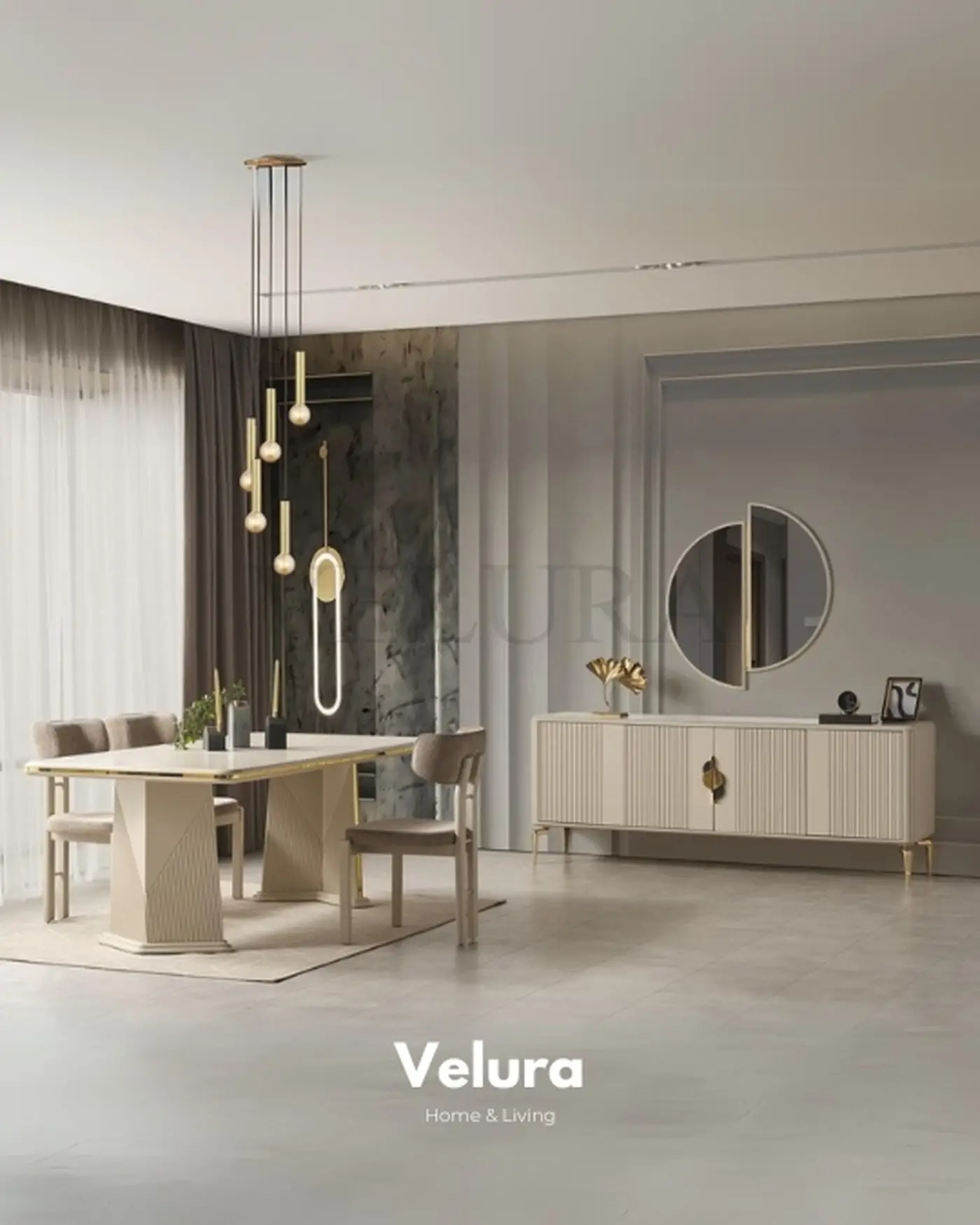 Velura Home Altın Detaylı Yemek Masası Venti Gold Yemek Masası - Gold Detaylı ve Modern