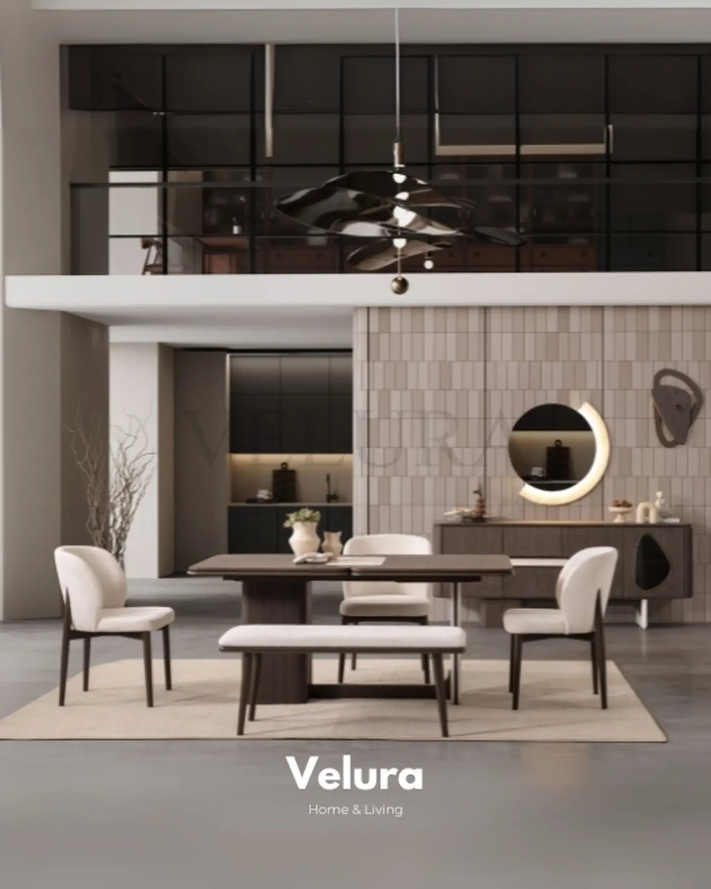 Enna Plus Yemek Takımı ceviz ve krem modern tasarım