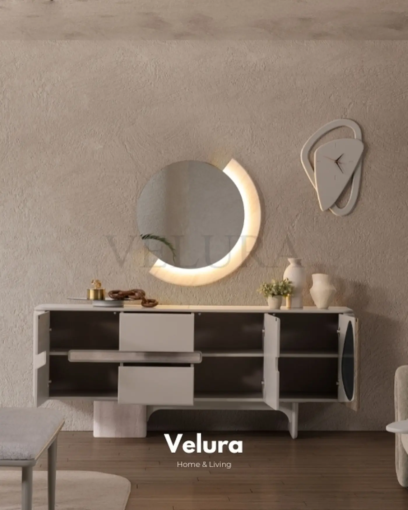 Enna Konsol - Modern Krem Tasarım Enna Konsol krem renk modern tasarım aydınlatmalı ayna