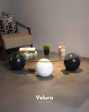 Küre Orta Sehpa - 2 Siyah Top & 1 Beyaz Top - Fasulye - Şeffaf Cam Küre Orta Sehpa - 2 Siyah Top & 1 Beyaz Top - Fasulye - Şeffaf Cam