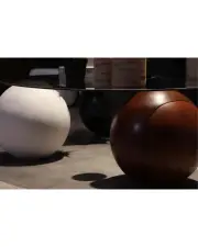 Küre Orta Sehpa - 1 Siyah Top & 1 Beyaz Top & 1 Ceviz Top - Fasulye - Füme Cam