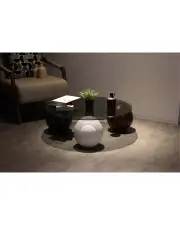 Küre Orta Sehpa - 1 Siyah Top & 1 Beyaz Top & 1 Ceviz Top - Yuvarlak - Füme Cam