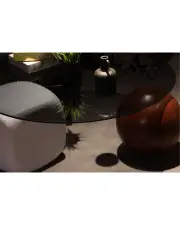 Küre Orta Sehpa - 1 Siyah Top & 1Ceviz Top & 1 Beyaz Zar - Yuvarlak - Füme Cam