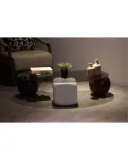 Küre Orta Sehpa - 1 Siyah Top & 1Ceviz Top & 1 Beyaz Zar - Fasulye - Füme Cam