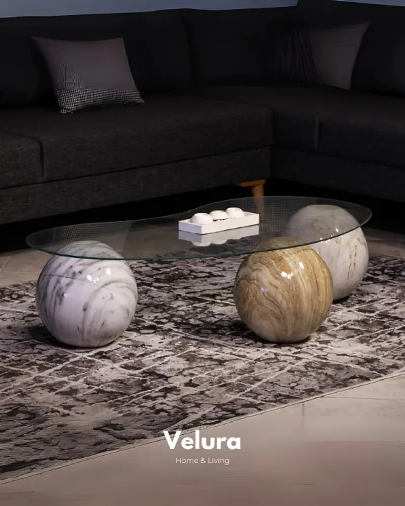 Küre Orta Sehpa - 1 Traverten Desen & 1 Mermer Desen & 1 Pleks Mermer - Fasulye - Şeffaf Cam Küre Orta Sehpa - 1 Traverten Desen & 1 Mermer Desen & 1 Pleks Mermer - Fasulye - Şeffaf Cam