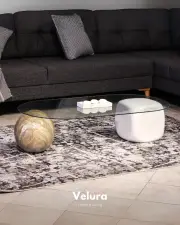 Küre Orta Sehpa - 1 Traverten Desen & 1 Beyaz Zar - Oval - Şeffaf Cam