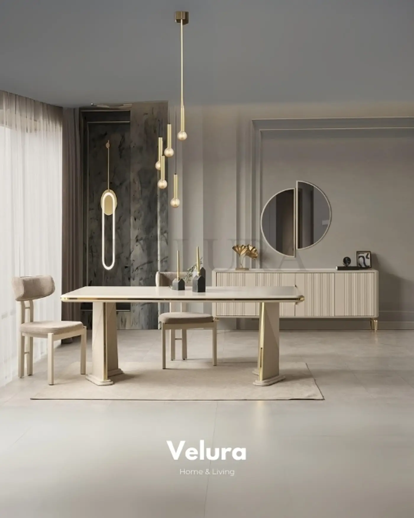 Velura Home Altın Detaylı Yemek Masası Venti Gold Yemek Masası - Gold Detaylı ve Modern