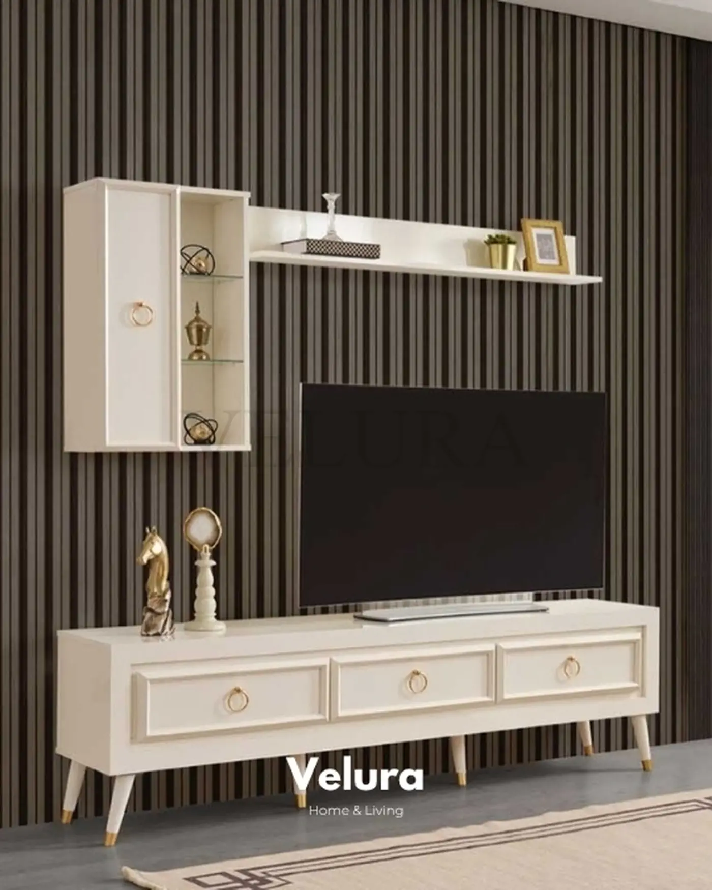 Velura Home Krem Renk TV Ünitesi Ferah görünümlü modern TV ünitesi
