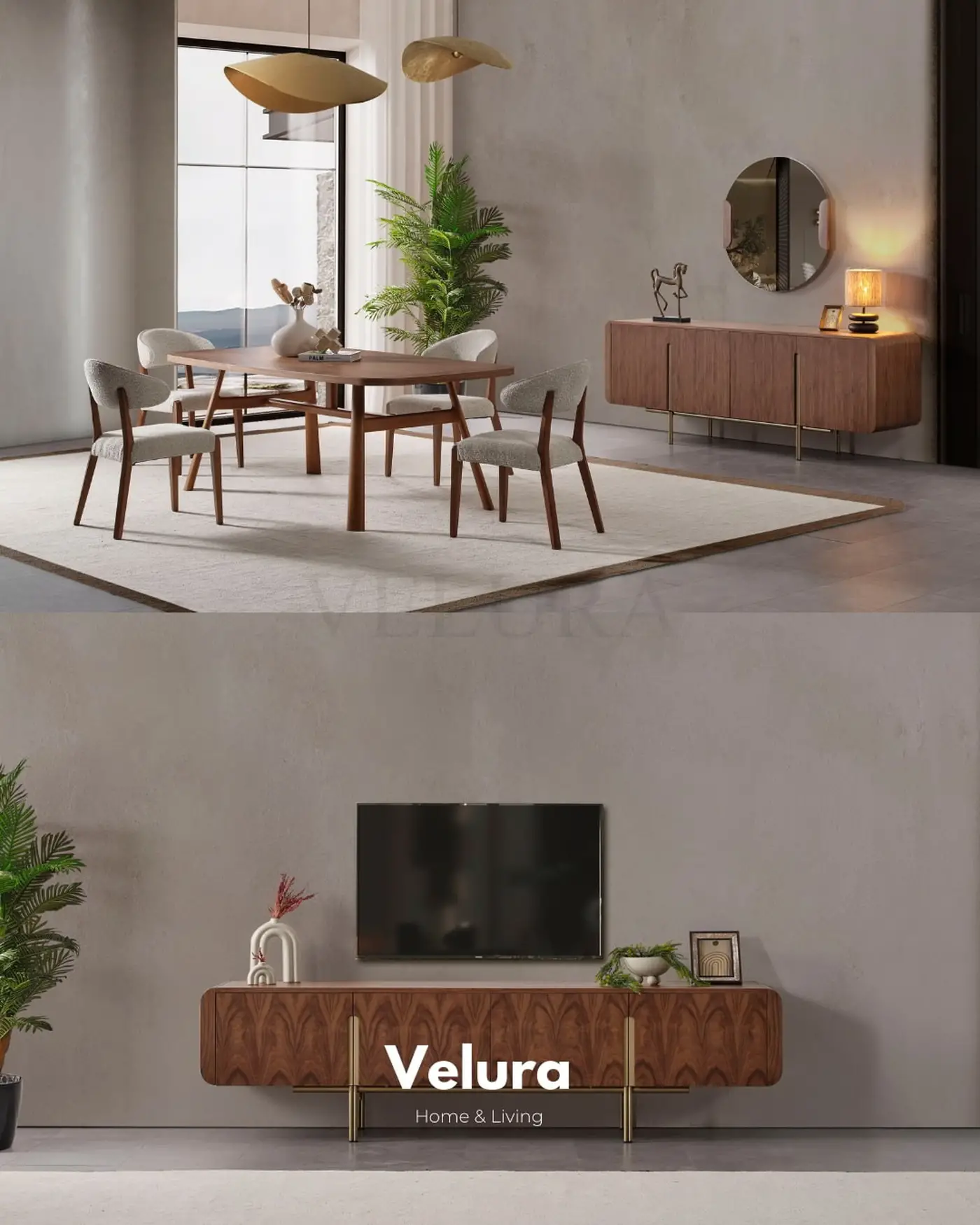Genova Walnut Yemek Takımı koyu ceviz modern tasarım