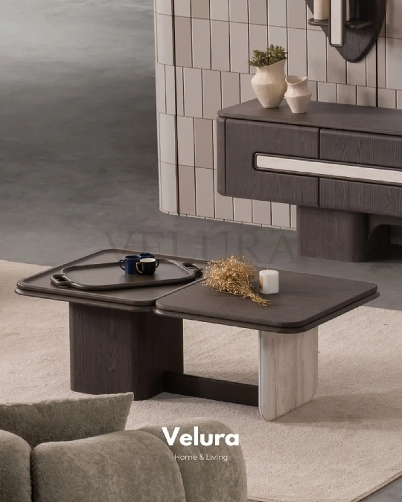 Enna Plus Yemek Takımı ceviz ve krem modern tasarım