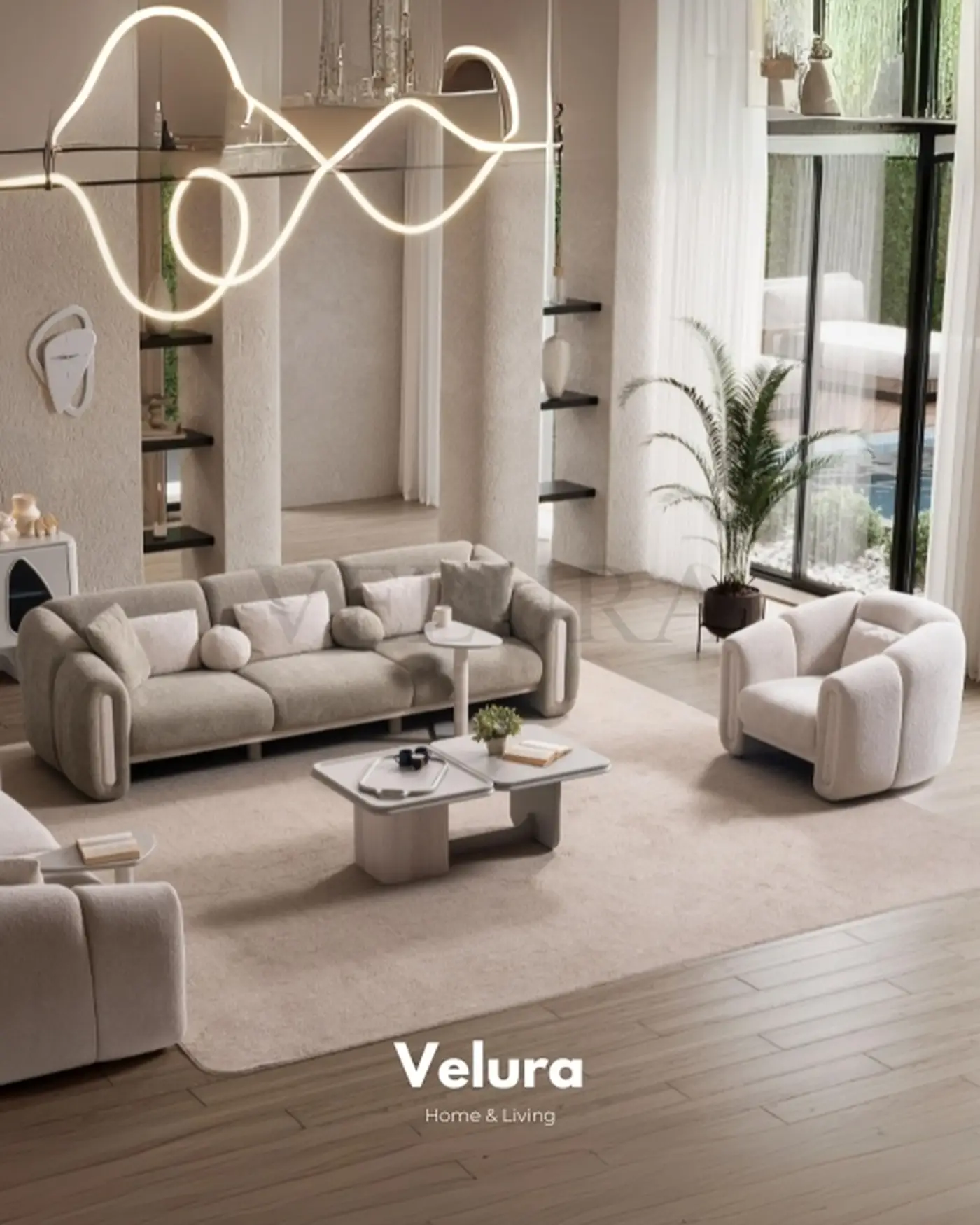Hermes Koltuk Takımı – Krem | Modern ve Lüks Kanepe ve Berjer İçerikli Modern Takım