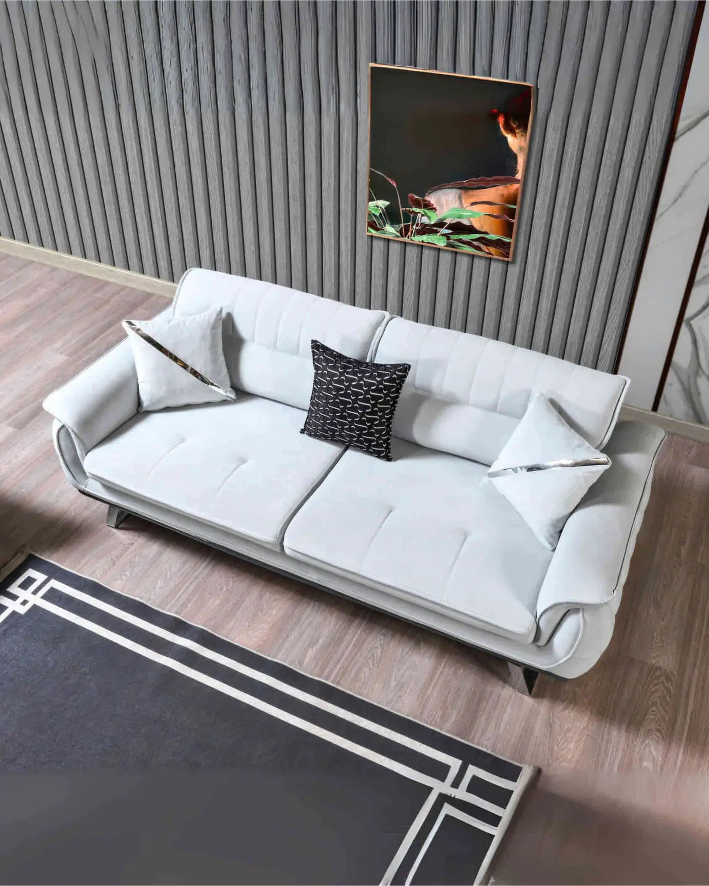 Florya Koltuk – Modern çizgili, 1. sınıf kumaşlı, ahşap ayaklı konforlu koltuk modeli