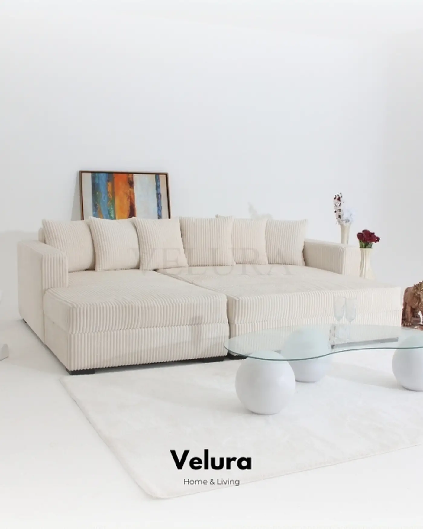 Yumi Modern Şönil Köşe Koltuk – Puf ile Yataklı Kullanım Seçeneği Yumi Köşe Koltuk Takımı – Şönil kumaşlı, yataklı seçeneğe uygun, zarif tasarım