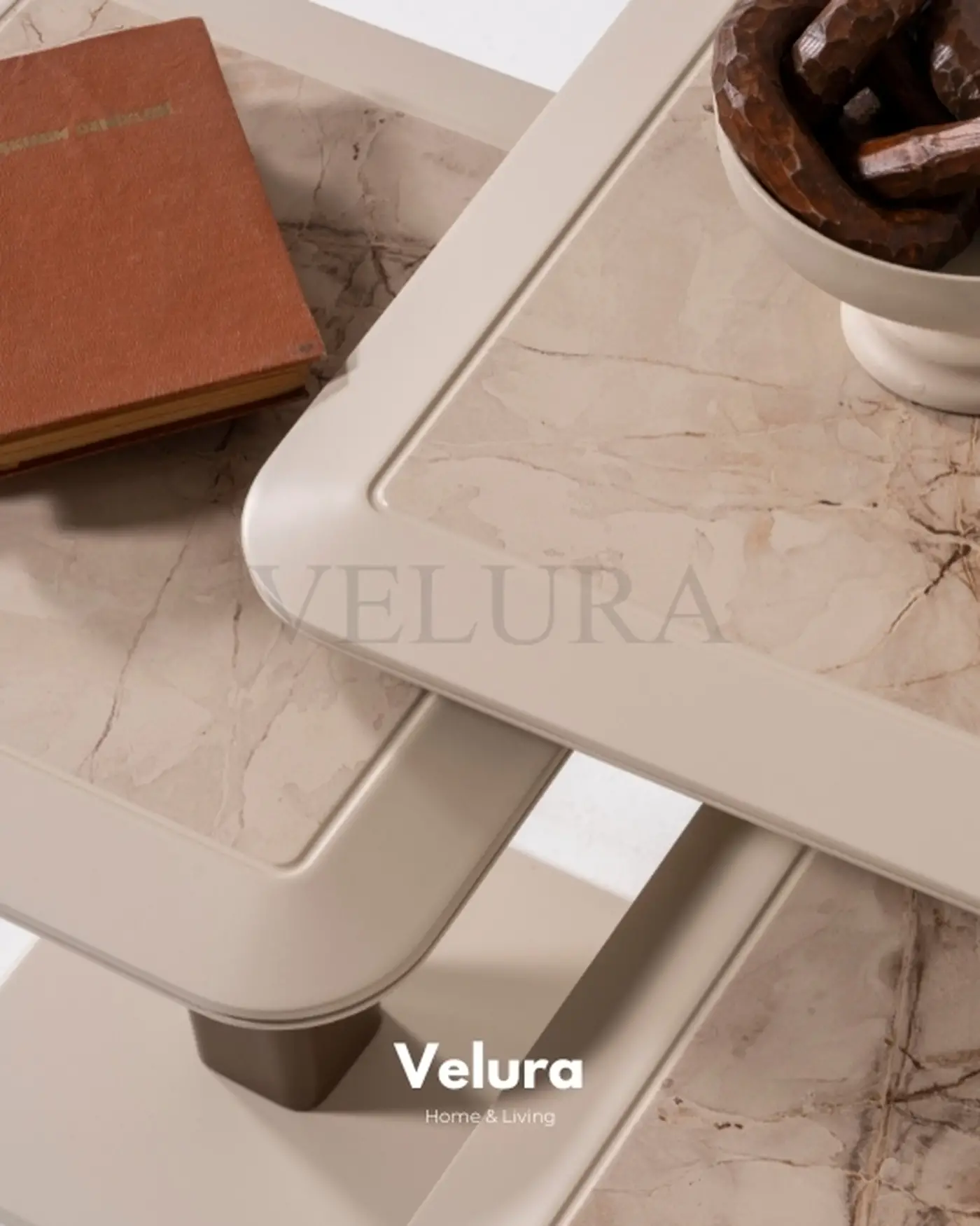 Petra Yan Sehpa Üçlü Set | Velura Home Mermer Desenli Krem Tonlu Yan Sehpa Modelleri