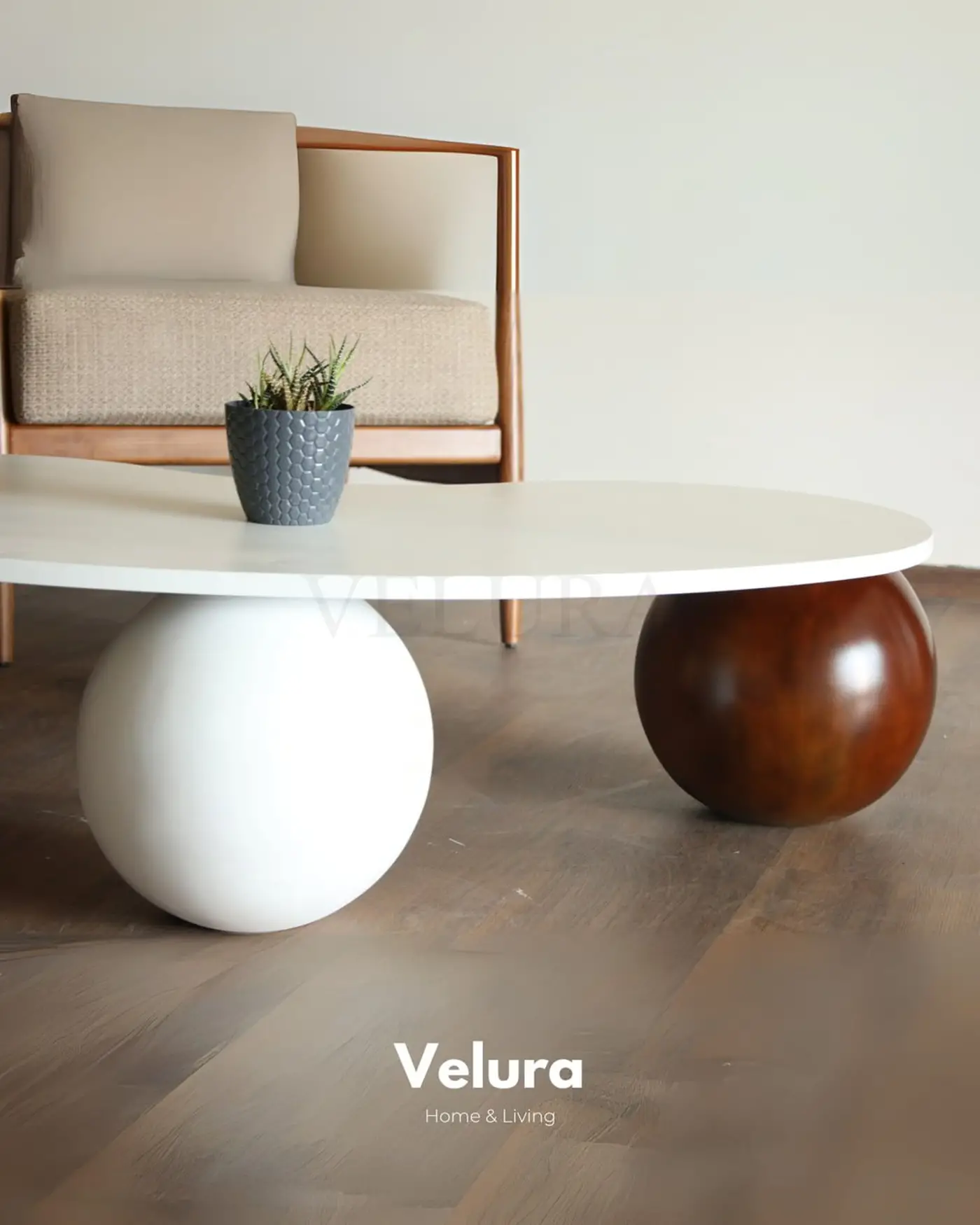 Velura Home küre ayaklı ahşap sehpa
