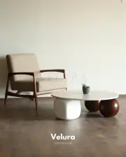 Küre Orta Sehpa - 2 Ceviz Top & 1 Beyaz Zar - Yuvarlak - Beyaz Mdf