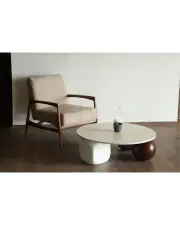 Küre Orta Sehpa - 2 Ceviz Top & 1 Beyaz Zar - Yuvarlak - Beyaz Mdf