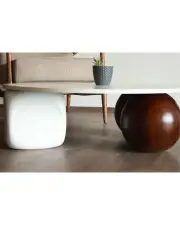 Küre Orta Sehpa - 2 Ceviz Top & 1 Beyaz Zar - Yuvarlak - Beyaz Mdf