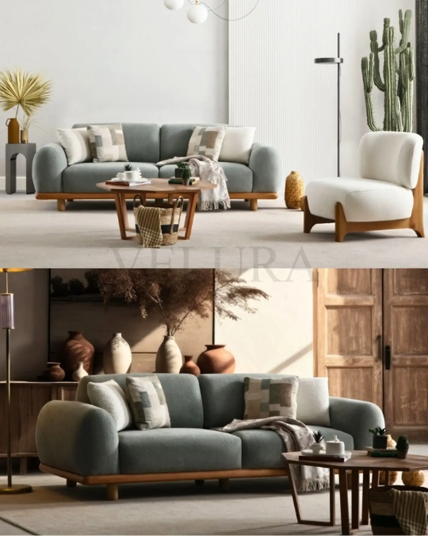 Modern Kolsuz Ceviz Renk Ayaklı Berjer Velura Home ahşap kasalı krem berjer modeli