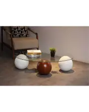 Küre Orta Sehpa - 2 Beyaz Top & 1 Ceviz Top - Fasulye - Şeffaf Cam