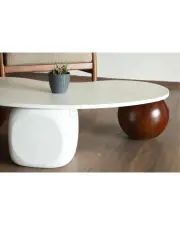Küre Orta Sehpa - 2 Ceviz Top & 1 Beyaz Zar - Fasulye - Beyaz Mdf