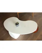 Küre Orta Sehpa - 2 Ceviz Top & 1 Beyaz Zar - Fasulye - Beyaz Mdf