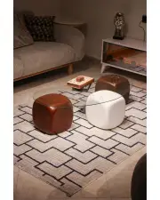 Küre Orta Sehpa - 2 Ceviz Zar & 1 Beyaz Zar - Fasulye - Şeffaf Cam