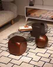 Zarla Düz Ceviz Sehpa - Füme Cam Zarla Düz Ceviz Sehpa - Füme Cam