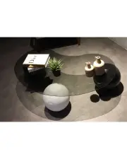 Küre Orta Sehpa - 2 Siyah Top & 1 Beyaz Top - Fasulye - Füme Cam