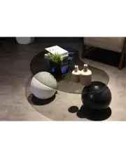 Küre Orta Sehpa - 2 Siyah Top & 1 Beyaz Top - Fasulye - Füme Cam
