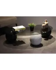 Küre Orta Sehpa - 2 Siyah Top & 1 Beyaz Top - Fasulye - Füme Cam