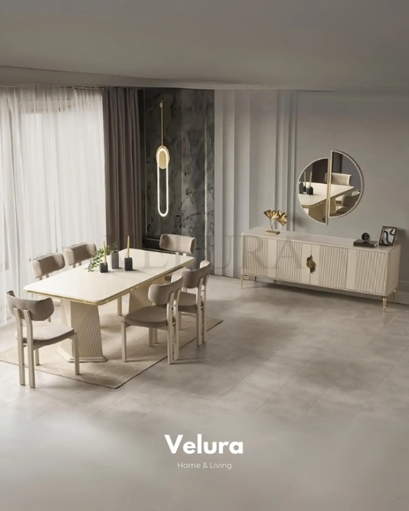 Velura Home Altın Detaylı Yemek Masası Venti Gold Yemek Masası - Gold Detaylı ve Modern
