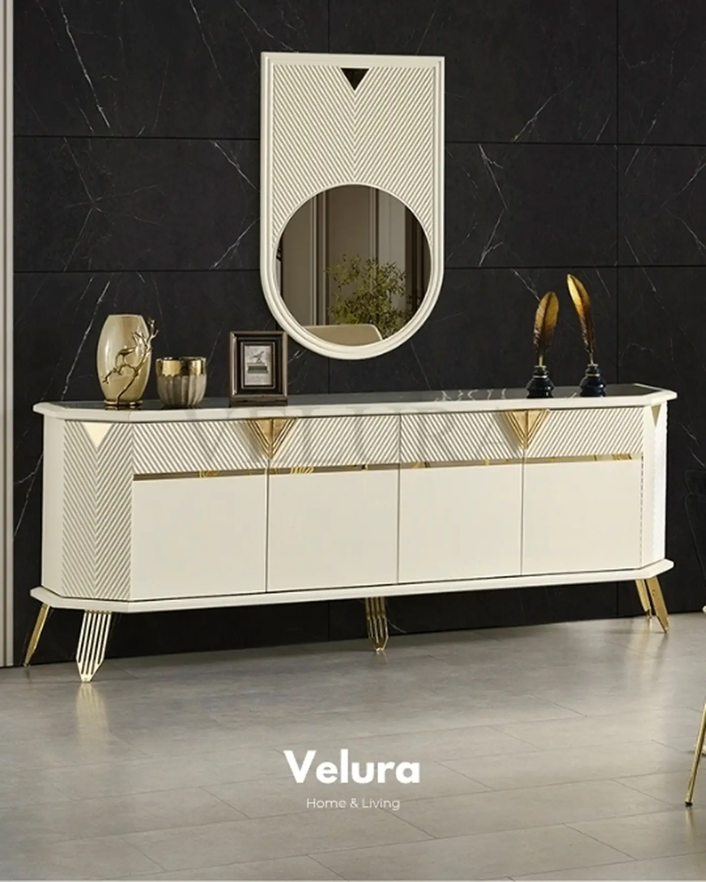 City Konsol Krem Renk City Konsol Krem Renk Gold Detaylı