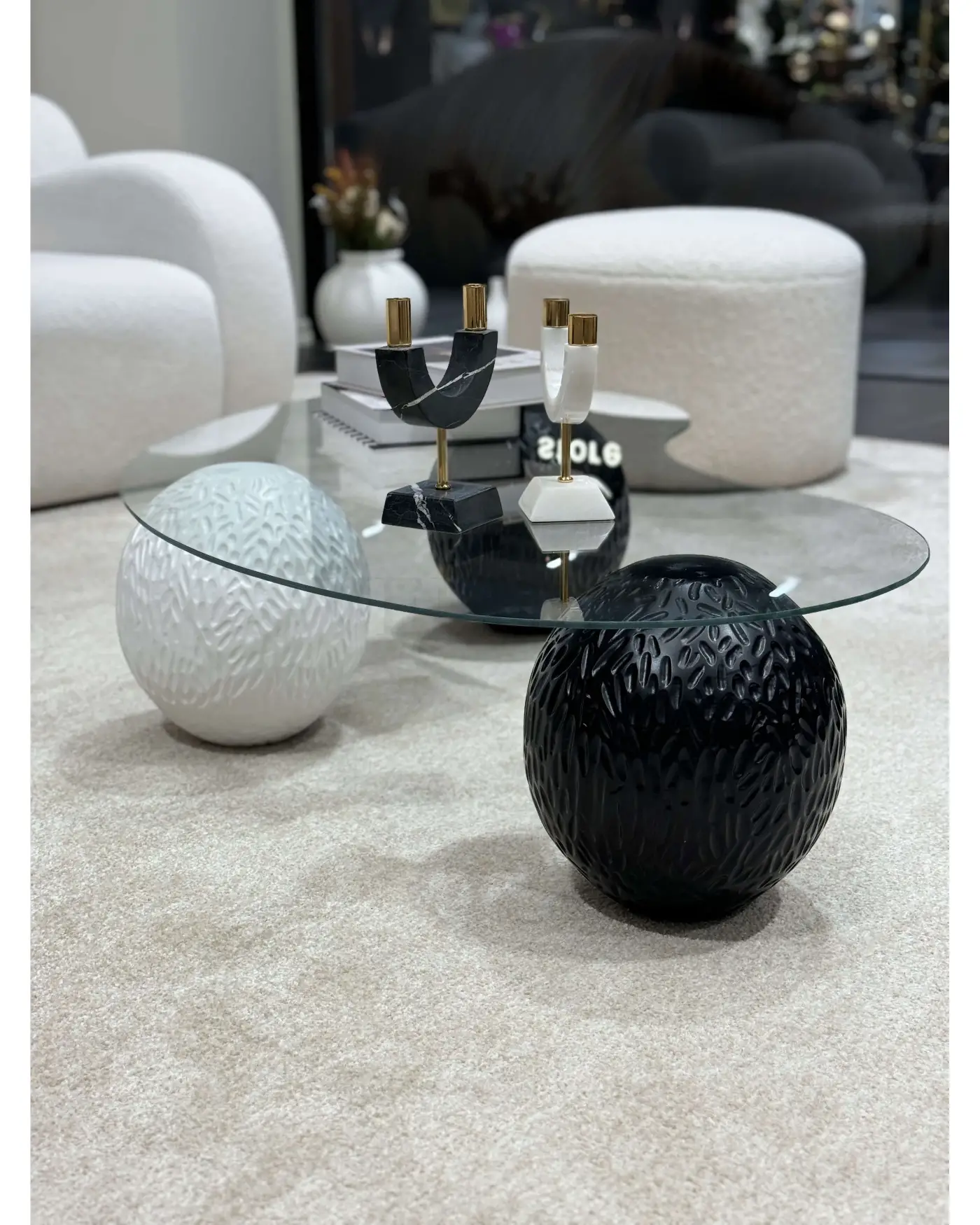 Şeffaf camlı dragon desenli modern sehpa