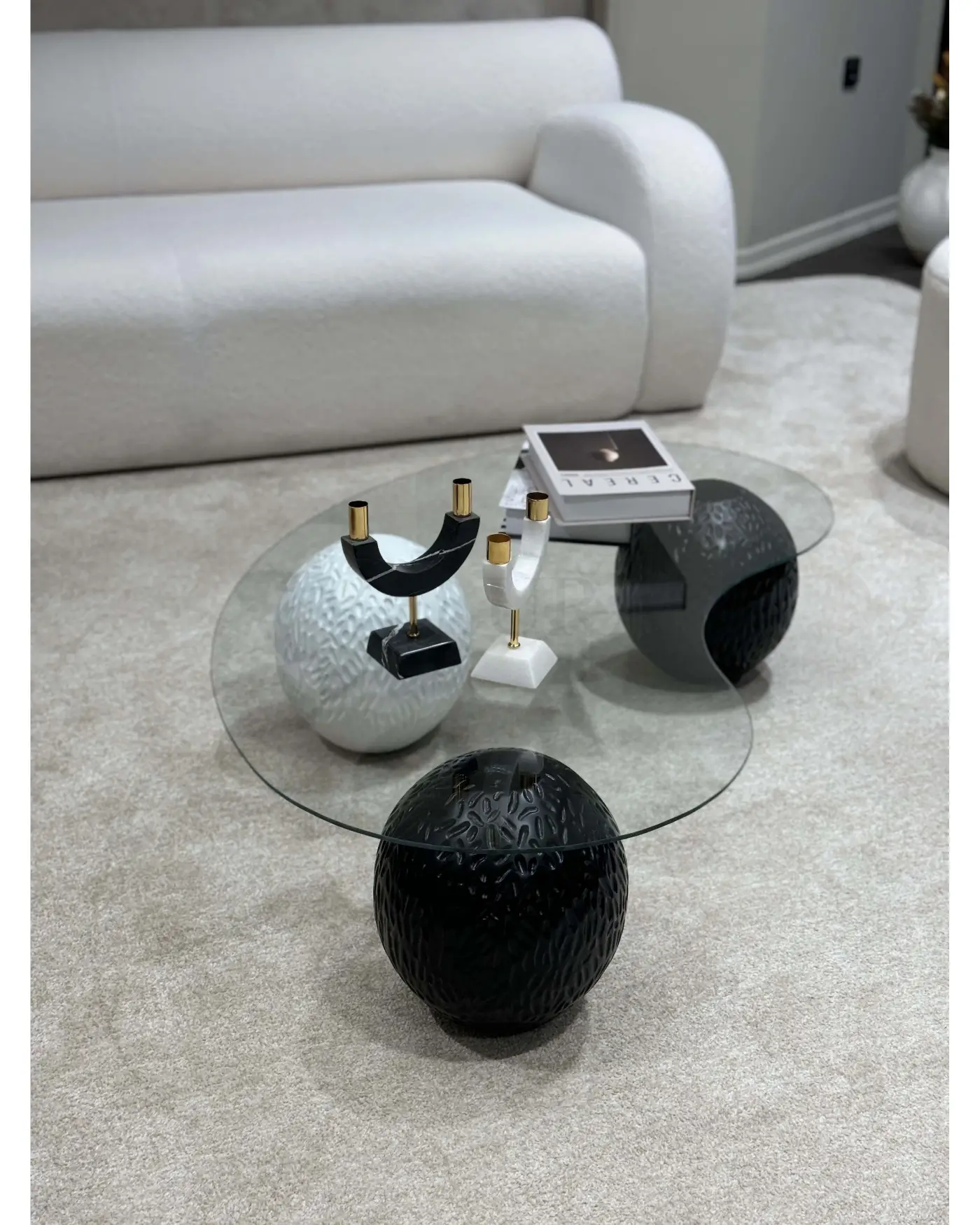 Şeffaf camlı dragon desenli modern sehpa
