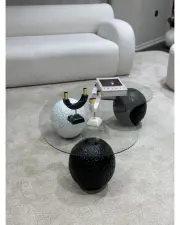 Küre Desenli Orta Sehpa - Siyah & Beyaz