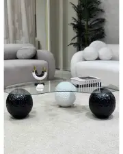 Küre Desenli Orta Sehpa - Siyah & Beyaz