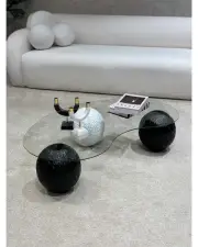 Küre Desenli Orta Sehpa - Siyah & Beyaz