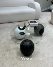Küre Orta Sehpa - 2 Dragon (Siyah) & 1 Dragon (Beyaz) Top - Fasulye - Şeffaf Cam Küre Orta Sehpa - 2 Dragon (Siyah) & 1 Dragon (Beyaz) Top - Fasulye - Şeffaf Cam